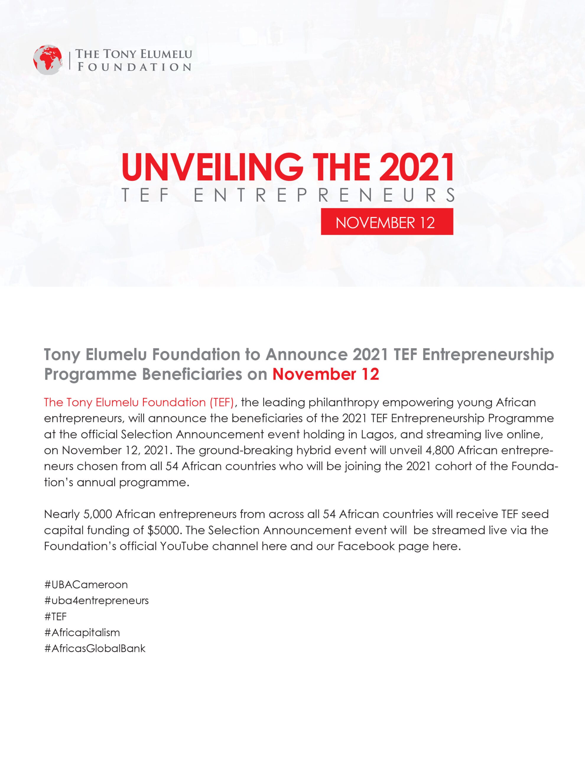 UBA Foundation - Announce 2021 TEF Entrepreneurship Programme Beneficiaries
